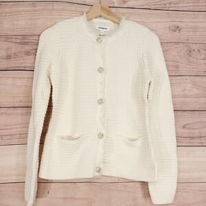 New! Express Sweater Womens S White Waffle-Knit Cardigan Pockets Fringe